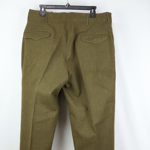 Vintage 50s Korean War Mens 31x33 1950 Wool Field Trousers 18oz Serge Green USA - Picture 7 of 14